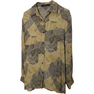 Josephine Chaus 100% Silk Blouse‎ Abstract Leaf Print Button Down